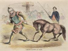 Street clown and steamer. Picture from the first booklet of the 19th century. Creator: Unknown