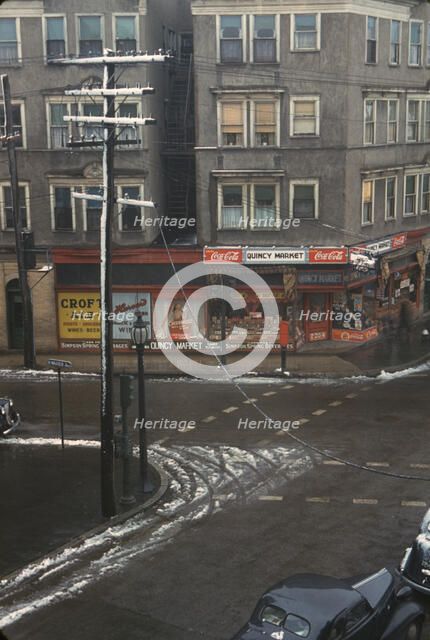 Street corner, Brockton, Mass., 1941. Creator: Jack Delano.