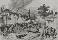 Street fighting between Austro-Hungarian troops and insurgents, Sarajevo, 19 August 1878 (1878). Creator: Andrés Ovejero