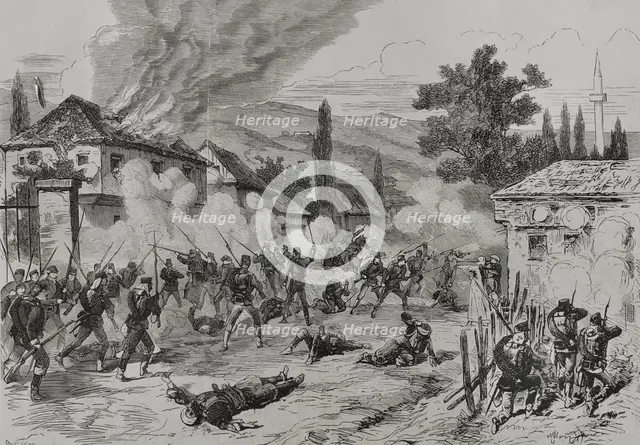 Street fighting between Austro-Hungarian troops and insurgents, Sarajevo, 19 August 1878 (1878).  Creator: Andrés Ovejero.