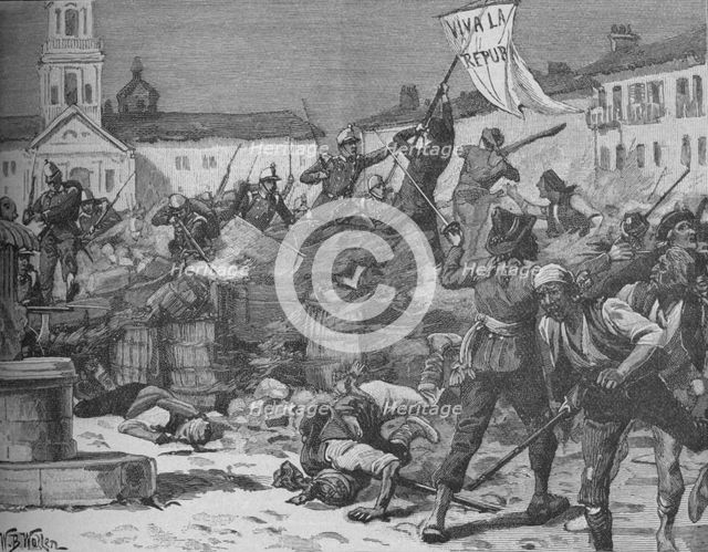 'Street Fighting in Malaga', c1890. Artist: William Barnes Wollen.