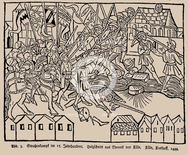 Street fighting in the 15th century. From the Cologne Chronicle by Johann Koelhoff , 1499.