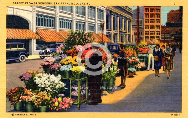 Street flower vendors, San Francisco, California, USA, 1932. Artist: Unknown