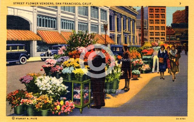 Street flower vendors, San Francisco, California, USA, 1932. Artist: Unknown