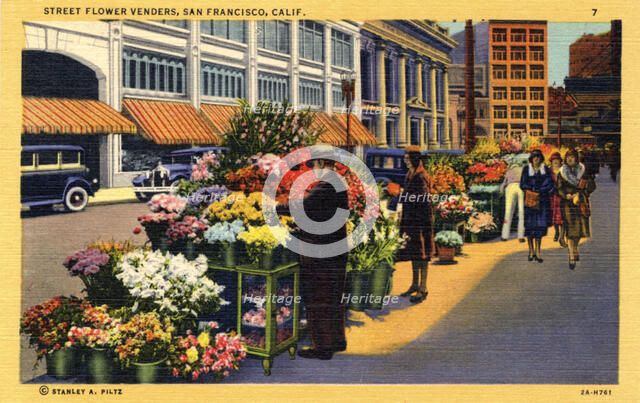 Street flower vendors, San Francisco, California, USA, 1932. Artist: Unknown