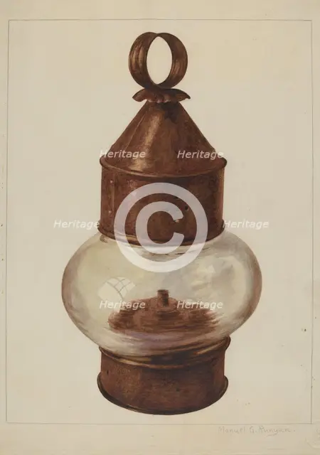 Street Hanging Lamp, c. 1938. Creator: Manuel G. Runyan.