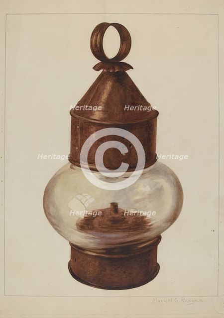 Street Hanging Lamp, c. 1938. Creator: Manuel G. Runyan.