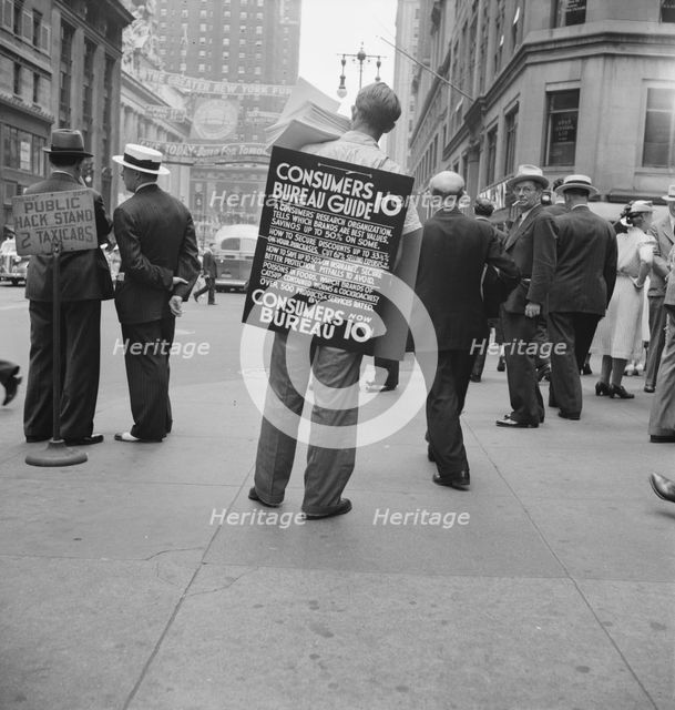 Street hawker selling Consumer's..., 42nd Street and Madison Avenue, New York City, 1939. Creator: Dorothea Lange.