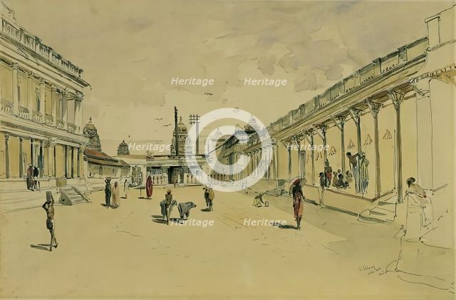Street in Madras with a temple, 1858. Creator: Joseph Selleny.
