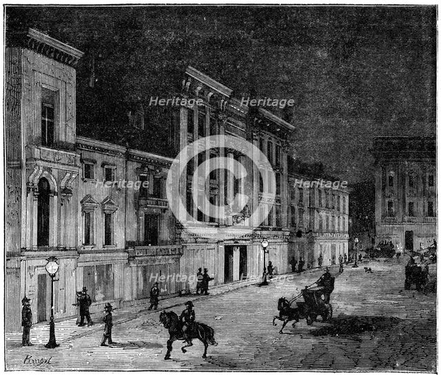 Street in Newcastle Upon Tyne lit by Swan incandescent electric lamps, 1883. Artist: Unknown