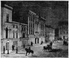 Street in Newcastle Upon Tyne lit by Swan incandescent electric lamps, 1883