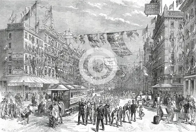 Street in Philadelphia  on the Opening Day of the American Centennial Exhibition...1876. Creator: C.R..