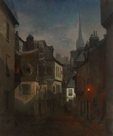 Street in Quimper, Brittany, Nocturnal View, 1874. Creator: Oscar Kleineh