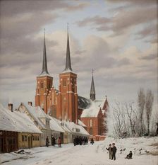 Street in Roskilde. In the Background the Cathedral, 1836. Creator: Jorgen Pedersen Roed