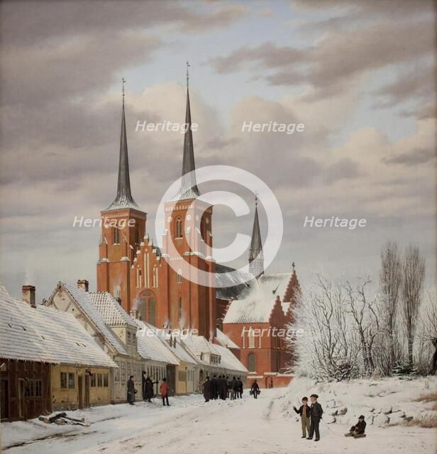 Street in Roskilde. In the Background the Cathedral, 1836. Creator: Jorgen Pedersen Roed.