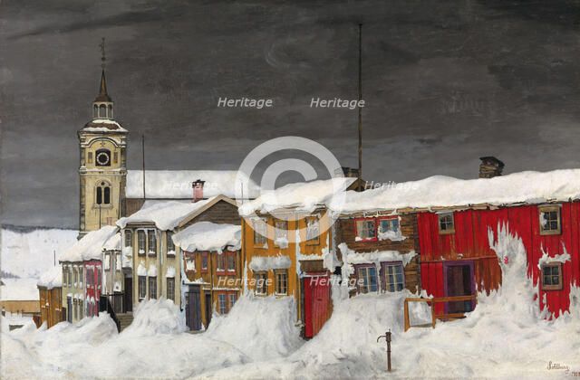 Street in Roros in Winter, 1903. Creator: Harald Sohlberg.