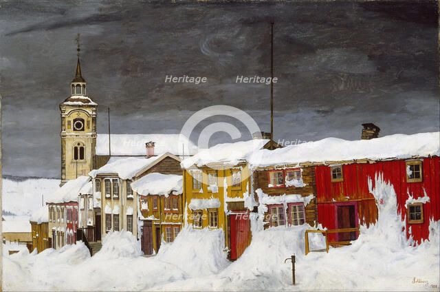Street in Røros in Winter. Artist: Sohlberg, Harald (1869-1935)