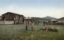 Street in the Village of Chyorny Anuy; Russian Children, 1911-1913. Creator: Sergei Ivanovich Borisov