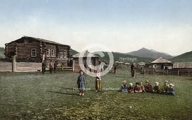 Street in the Village of Chyorny Anuy; Russian Children, 1911-1913. Creator: Sergei Ivanovich Borisov.