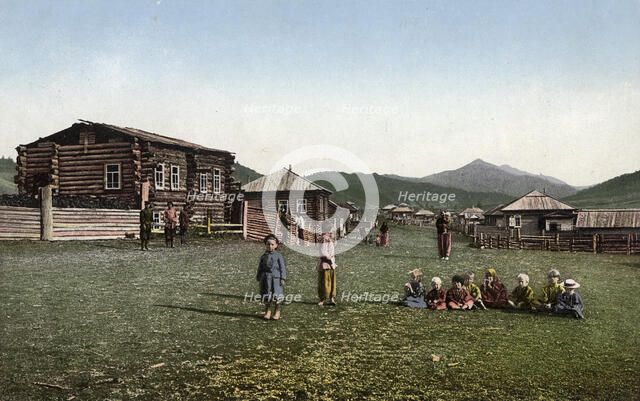 Street in the Village of Chyorny Anuy; Russian Children, 1911-1913. Creator: Sergei Ivanovich Borisov.
