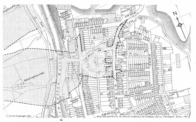 Street plan of Aberfan showing extent of flow into village and damage to property, 1967. Creator: Unknown.