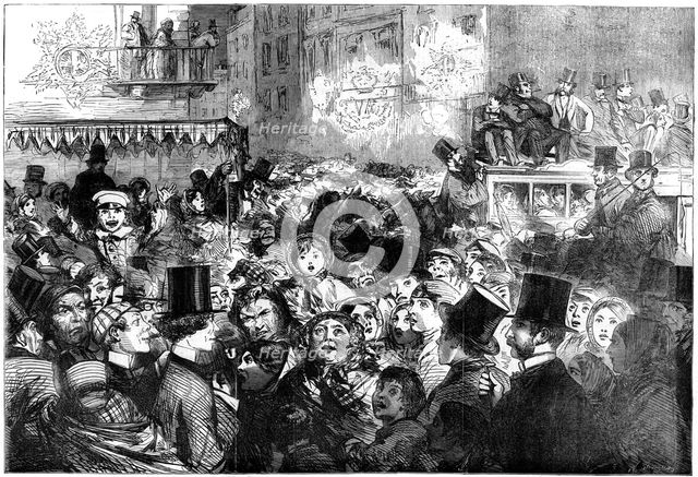 Street scene during the peace illuminations, 1856.Artist: W Thomas