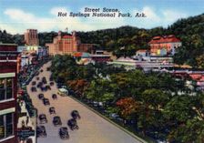 Street scene, Hot Springs National Park, Arkansas, USA, 1940
