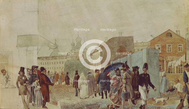 Street Scene In Moscow During The Rain, 1837. Artist: Fedotov, Pavel Andreyevich (1815-1852)