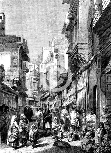 Street Scene in Lahore - from drawings by W. Carpenter, Jun., 1858. Creator: Unknown.