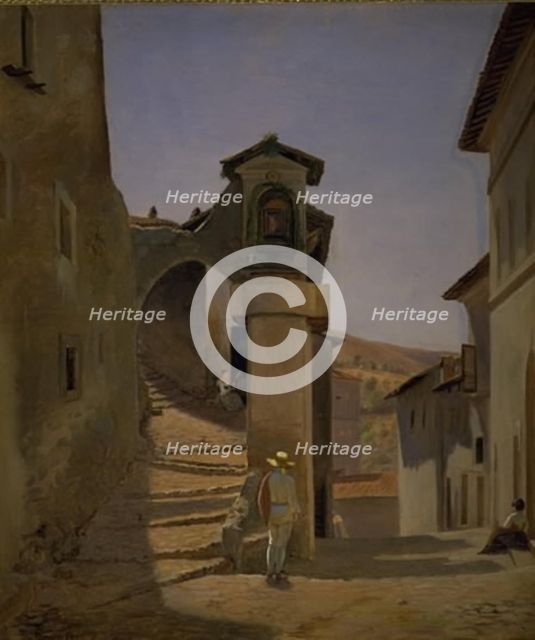 Street Scene in Subiaco, Italy;A Street Scene. Subiaco. Study, 1844. Creator: Julius Friedlaender.