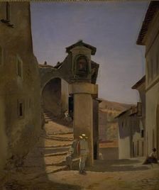 Street Scene in Subiaco, Italy;A Street Scene. Subiaco. Study, 1844. Creator: Julius Friedlaender
