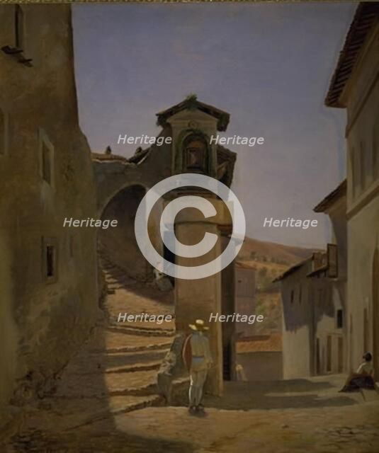Street Scene in Subiaco, Italy;A Street Scene. Subiaco. Study, 1844. Creator: Julius Friedlaender.