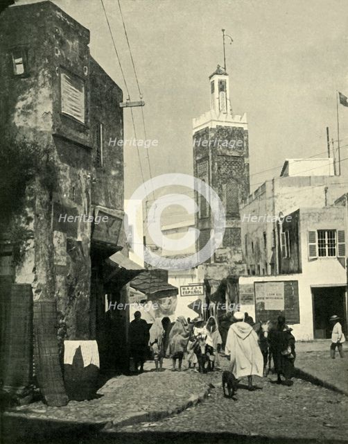 'Street Scene in Tangier, Showing Mosque', 1902. Creator: Unknown.