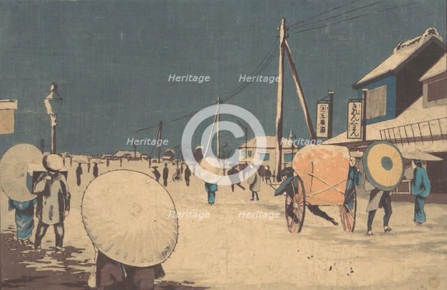 Street Scene in the Outskirts of Edo on an Evening in Winter, ca. 1878. Creator: Kobayashi Kiyochika.