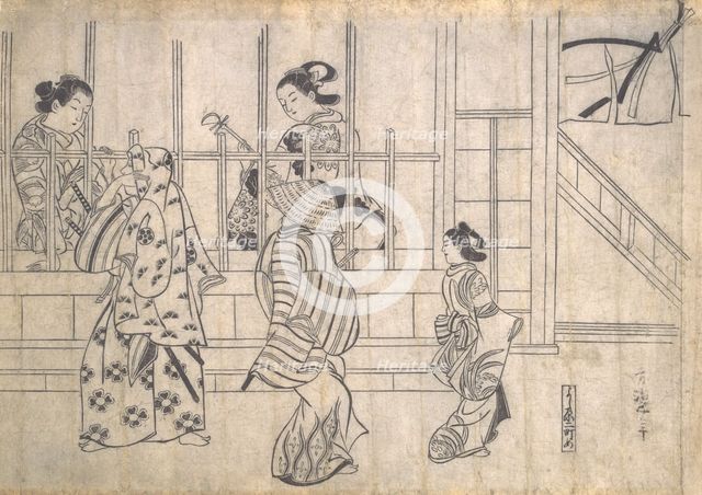 Street Scene in Yoshiwara, late 17th century. Creator: Hishikawa Moronobu.