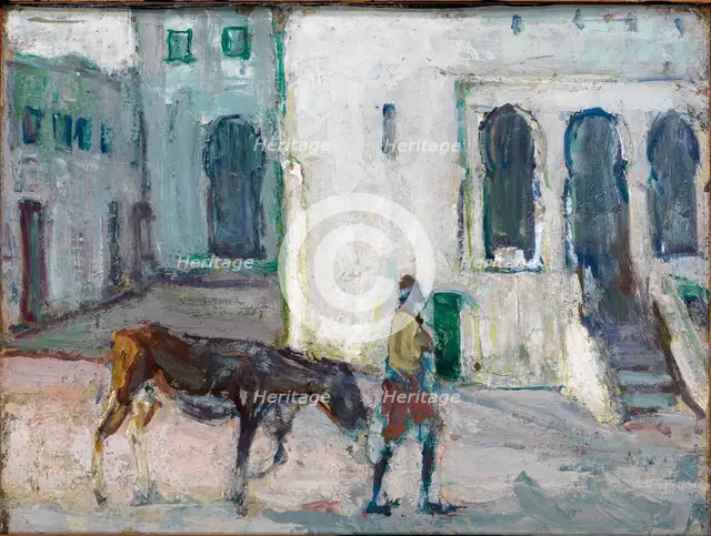 Street Scene, Tangier (Man Leading Calf), ca. 1910. Creator: Henry Ossawa Tanner.