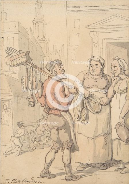 Street Scene: Vendor of Brushes, 1780-1827. Creator: Thomas Rowlandson.