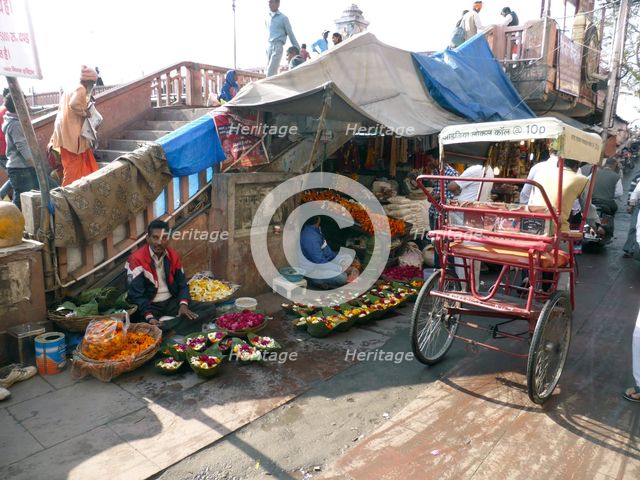 Street scene with market stalls, India 2017. Creator: Unknown.
