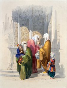 Street scene with passers-by including a poor black African woman and child, pub. 1865. Creator: Amadeo Preziosi (1816-82)