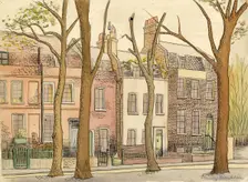 Street scene with trees, c1950. Creator: Shirley Markham