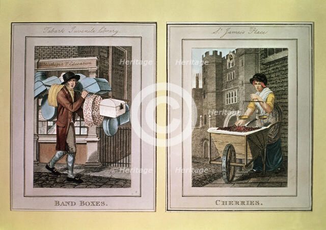 Street sellers selling band boxes and cherries, 1798. Artist: Unknown
