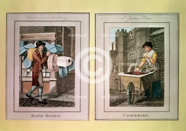 Street sellers selling band boxes and cherries, 1798.   Creator: Unknown.