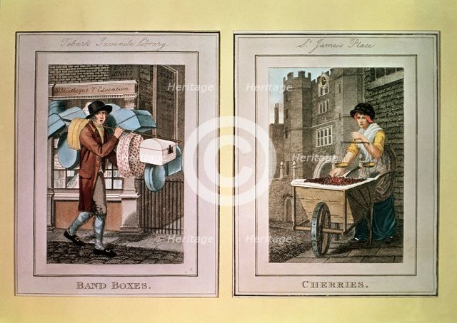 Street sellers selling band boxes and cherries, 1798.   Creator: Unknown.