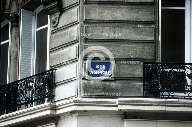 Street sign, Rue Ampere, Paris, France. Artist: Unknown
