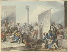 Street singers in the Piazzetta in Venice, 1797. Creator: Johann Heinrich Ramberg