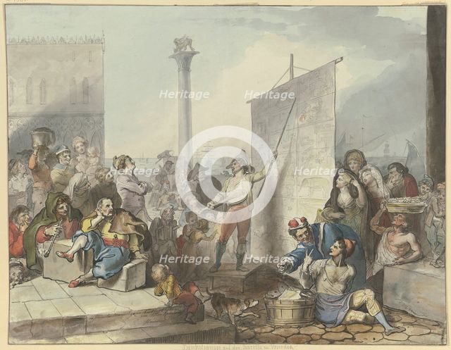 Street singers in the Piazzetta in Venice, 1797. Creator: Johann Heinrich Ramberg.