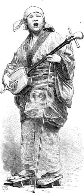 Street sketches in Tokio, Japan: Samien player (musician), 1890. Creator: Unknown.