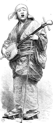 Street sketches in Tokio, Japan: Samien player (musician), 1890. Creator: Unknown