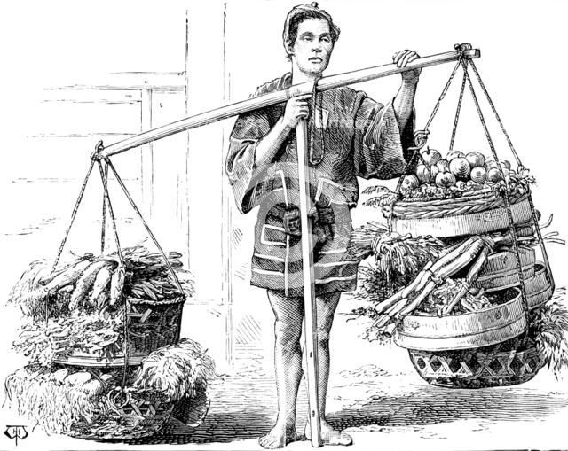 Street sketches in Tokio, Japan: seller of vegetables, 1890. Creator: Unknown.