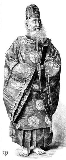 Street sketches in Tokio, Japan: Shinto priest in full costume, 1890. Creator: Unknown